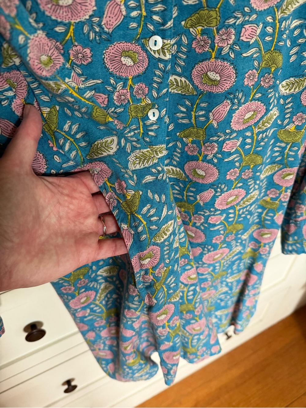 NATURAL LIFE Teal Floral Button-Up Shirtdress - Picture 3 of 6
